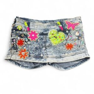Embellished Denim Women's Mini Skirt/Shorts
